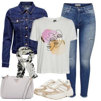 Trendový Outfit s Béžová Teniska na platformě/Chunky Tenisky/Teniska teddy Only "Stylový look na jaro"Look: Estetika, Sportovní, Trendový