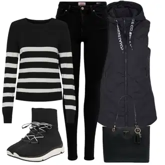 Outfit s Černá Dámská Ponožková Bota/Zimní tenisky Guess "Stylový look na jaro"