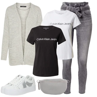 S volánkem Outfit s Šedá/Tmavě šedá/Světle šedá Push up Džín/High Waist Džínové Kalhoty/Kožené Boty/Kožená Pánská Bund/Kotníková Bota/Dámské Džíny s Délkou 7/8/Zimní bunda/Termální Džíny/Kožená bunda/Zkrácené Džíny/Motorkářské Džíny/Capri Džíny Only "Stylový look na jaro"