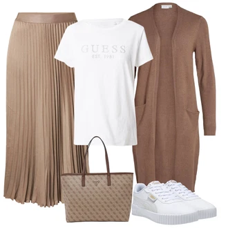 Zapínání na knoflíky Outfit s Hnědá/Fialová/Béžová/Šedá Pletenina veľkej veľkosti/Halenka a Tunika Tunika Vila "Stylový look na jaro" Zapínání na knoflíky Outfit s Hnědá/Fialová/Béžová/Šedá Pletenina veľkej veľkosti/Halenka a Tunika Tunika Vila "Stylový look na jaro"