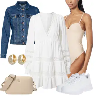 A-kroj Outfit sa Bijela/Krem/Žuta Haljina Veći Broj/Tunika guido maria kretschmer women "Proljetni outfit"Look: A-kroj, Rad, Boho, Rap, Hippie, Babydoll