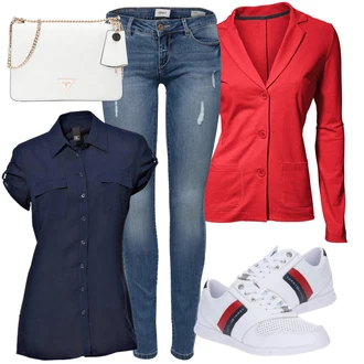 Dlouhé Outfit s Červená/Tmavě červená Teplákový blejzr/Pletený Sako/Blejzrové Bund/Bavlněný Sako/Kožená bunda pro muže/Kožená bunda Heine "Stylový outfit na jaro"