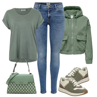 Manšestr Outfit s Zelená/Tmavě zelená Bomber/Udržitelná bunda/Jarní bunda/Krátký Bund/Letní Bund/Krátký Bund/Bunda s Kapucí Only "Stylový outfit na jaro"
