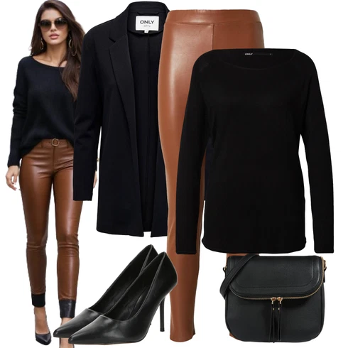 Kombinace Hnědá/Béžová Vinylový Legín/Kožený legíny/Legíny Kožený Vzhled/Kožená Kalhoty/Kalhoty z Umělé Kůže/Latexové legíny MICHAEL Michael Kors