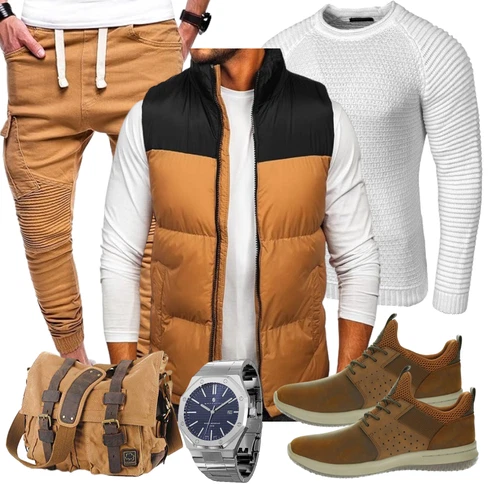 Braun/Orange/Beige/Schwarz Trachtenweste/Isolationsweste/Steppweste/Daunenweste/Wendeweste/Puffer Weste/Outdoorweste BOLF kombinieren