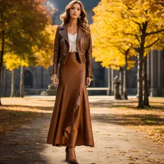 Krzno Outfit sa Narandžasta/Smeđa/Crvena Kožna Jakna/Donja Jakna/Zimska Jakna/Pernata Jakna/Izuzetna jakna Oakwood "Talijanski kršteni izgled"