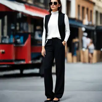 Outfit s Černá/Růžová/Bílá Tepláková Vest/Běžecká Vest/Vesta z Umělých Vláken/Vest bez Rukávů/Sportovní Vest/Funkční Vest/Jemně Pletený Svetr/Krátká Vest/Blůzový svetr/Lidová Vest influencer "Teplý Černý Bílý Styl"