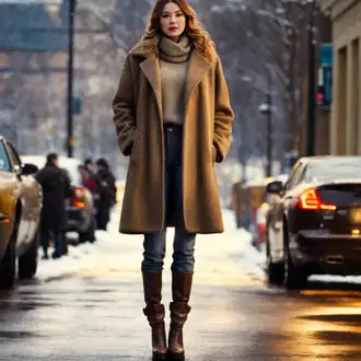 Nadrozměrné Dlouhé Outfit s Béžová/Khaki/Hnědá Pletený Kabát/Kašmírový Kabát/Kabát Bouclé/Vlněný Kabát/Midi Kabát/Zimní Kabát Vlněný kabát/Tweedový Kabát nocturne "Teplý vintage-outfit"Look: Klasické, Francouzské, Nadrozměrné, Univerzitní