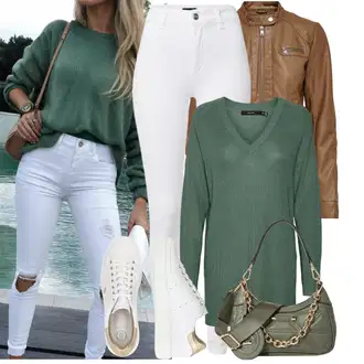 Outfit s Krémová/Bílá/Hnědá/Béžová Teniska Letní Tenisky/Úzká Teniska/Kožené Tenisky/Teniska teddy/Nízká Teniska/Teniska na platformě BOGNER "Stylový outfit na jaro"