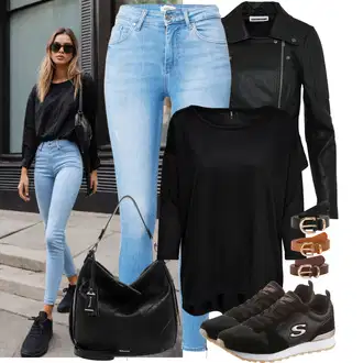 Outfit s Černá/Tmavě zelená Kožené Bund/Motorkářská bunda/Motorkářské Bund/Bunda z Umělé Kůže Noisy may "Jarní outfit"