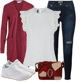 Outfit s Červená/Tmavě červená/Růžová/Vínová Pletenina veľkej veľkosti/Šaty Móda Pro Plnoštíhlou/Tunika Vila "Pouliční styl oblečení"