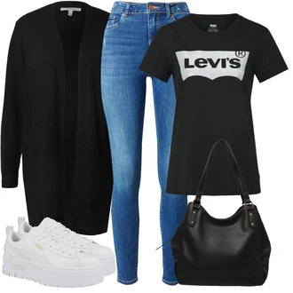 Outfit s Modrá/Hnědá/Růžová/Tmavě Modrá Zkrácený Top/Fancy tričko/Těhotenské tričko/Pletené tričko/Tričko nadměrné velikosti/Košile s potiskem/Top/Tričko s nápisem levi's ® "Cool každodenní outfit"