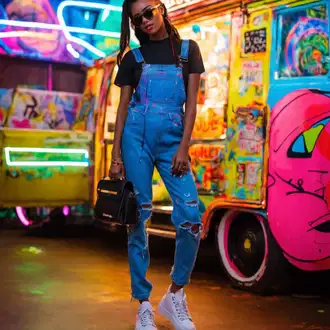 Outfit sa Plava Hlače sa Naramenicama od Somota/Cargo Jogging Hlače/rupa hlača/Vinil hlače/Stolarska hlača/Padobranska Hlača/Cargo Hlače Trendyol "Vintage 90-ih Party Look"
