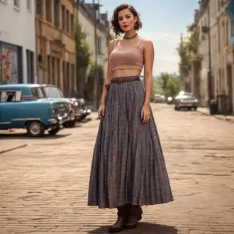 Outfit s Fialová/Béžová/Hnědá/Šedá Midi Sukně/Vintage sukně maxi/Sukně Pro Matriku/Plisovaná sukně/Moderní Sukně/Italská Sukně/Kalhotová sukně/Maxi sukně/Elastická Sukně/Sukně do Délky Lýtka/Dlouhá Sukně/Křesťanská Sukně yas petite "Vintage-festivalový outfit"