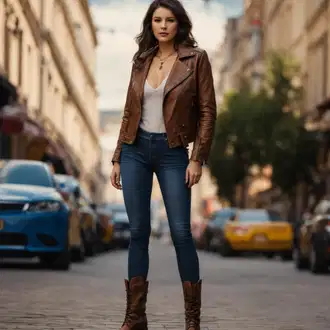 S Třásně Outfit s Tmavě šedá/Hnědá/Šedá/Světle šedá Džín s Širokou Nohavicí/Kožená Pánská Bund/Kožená Pánská Bund/Džíny Culottes/Džíny Volného Střihu trend alaçatı stili "Vintage kožené bundy outfit"