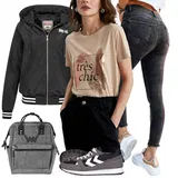 Črna Raztrgane Kavbojke outfiti za dame image