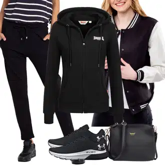 Zima outfit mit Črna/Temno siva/Rdeča Udobna Čevlja/Women's Health shoes/Pohodni Čevelj/Superga Poletne superge/Zimske superge Under Armour "Vsakodnevni Outfit"