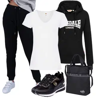 outfit mit Lonsdale, Črna/Rdeča/Roza Jakna s Kapuco/Vodoodporna Jakna Lonsdale "Vsakodnevni Outfit"