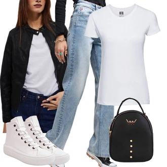 outfit mit Bela/Roza/Siva Platnena Superga/Plato-Sneaker/Superge Z Bočno Zadrgo big star shoes "Vsakodnevni Outfit"