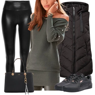 Lesk Outfit s Černá Legíny Kožený Vzhled/Vinylový Legín/Kožený Legíny/Latexové Legíny Lascana "Vzhledy pro volný čas"
