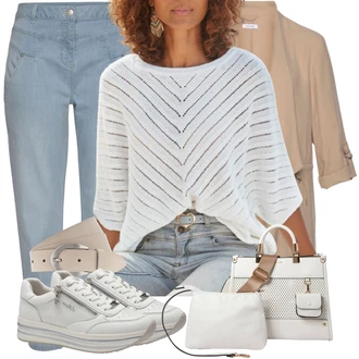 Outfit s Světle modrá/Modrá Boyfriend Kalhoty/Kalhoty se Štěrbinou/Rovná Kalhoty/Chinos/Úzká Kalhoty/Jeggings/3/4 Kalhoty/Ležérní Kalhoty/Capri kalhoty Lascana "Vzhledy pro volný čas"