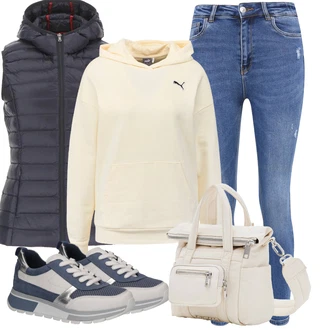 Outfit s Modrá Peřová Vest/Izolační Vest/Venkovní Vest/Puffer Vest/Prošitý Prslušenství/Jezdecká Vest/Krátká Vest "Vzhledy pro volný čas"