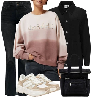 Trendový Outfit s Béžová Teniska na platformě/Chunky Tenisky/Teniska teddy Only "Vzhledy pro volný čas"Look: Estetika, Sportovní, Trendový