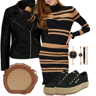 Zapínání na knoflíky Outfit s Hnědá/Černá/Zelená Zimní Pletené Šaty/Svetrové Šaty/Šaty S Vysokým Výstřihem/Zimní šaty s dlouhým rukávem/Šaty S Rolákem/Dlouhé pletené šaty orsay "Vzhledy pro volný čas"