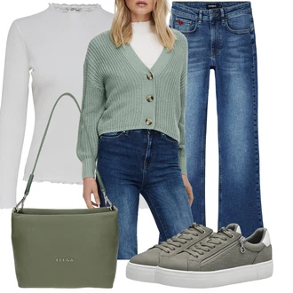 Outfit s Modrá/Černá/Béžová Pánské tričko/Džíny s Nízkým Sedem/Zvonové Džíny Desigual "Vzhledy pro volný čas"