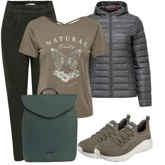 Outfit s Khaki/Hnědá/Béžová/Tmavě zelená/Zelená Zdravotní bota/Volnočasová bota/Bota Na Pěší Turistiku/Teniska Letní Tenisky/Úzká Teniska/Pohodlná Bota Skechers "Vzhledy pro volný čas"