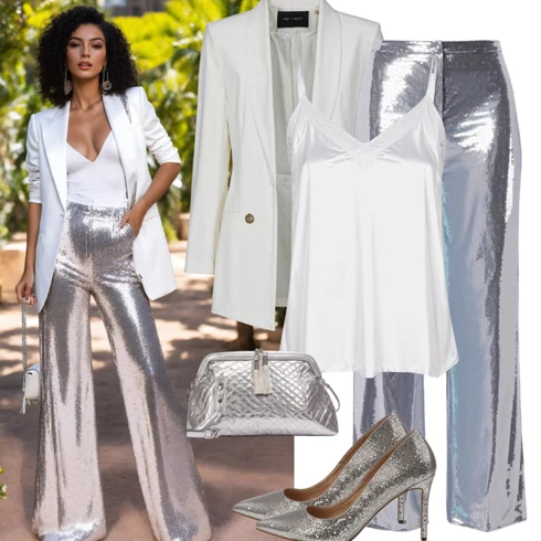 Kombinace Dlouhé Stříbrný/Šedá Marlene Kalhoty/Palazzo Kalhoty/Kalhoty s Peřím/Vinylové kalhoty/Kalhoty se Štěrbinou/Široká Kalhoty/Rozšířená Kalhoty/Slinky Kalhoty Edited