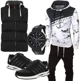 Knielang Outfit mit Grau/Weiß/Dunkelblau/Dunkelgrau/Schwarz Vintage Hoodie/Unisex Hoodie/Sport Sweatshirt/Hoodie/Ausgefallener Hoodie/Sport Hoodie Baxboy "Alltags Outfit"