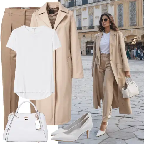 Kombinace Béžová/Khaki/Hnědá Business Kalhoty/Obleková Kalhoty/Mušelínové kalhoty/Kalhoty s Vysokým Pasem/Kalhoty se Štěrbinou/Navlékací Kalhoty/Kalhoty s nášivkou uprostřed/Rovná Kalhoty Selected