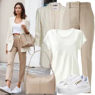 Elegantan Outfit sa Bijela/Smeđa/Ljubičasta/Krem Sako Jakna/Dvoredni Sako/Sakoi za Bluzu/Kožna jakna za muškarce/Kratki Sako/Elegantni Sako/Kožna jakna za muškarce/Sako od smokinga/Boyfriend Sako Trendyol "Bež Elegantni Outfit"Look: Ured, Šik, Chic, Elegantan, Poslovni, Old Money, Pametno ležerno, klasický, Egirl, Burleska, Seksi