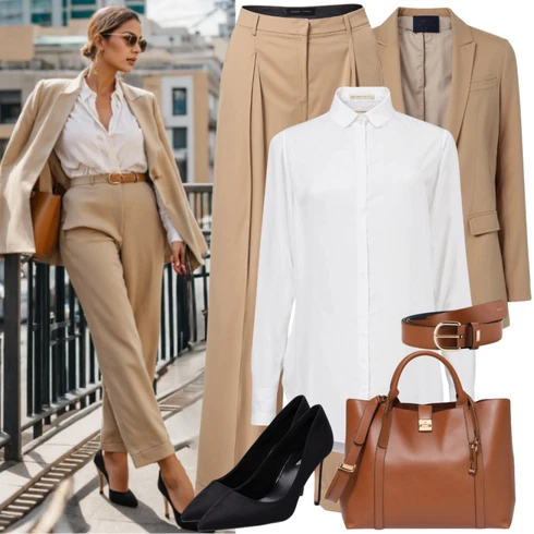 Kombinace Béžová/Khaki/Hnědá Business Kalhoty/Obleková Kalhoty/Mušelínové kalhoty/Kalhoty s Vysokým Pasem/Kalhoty se Štěrbinou/Navlékací Kalhoty/Kalhoty s nášivkou uprostřed/Rovná Kalhoty Selected