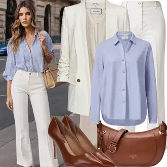 Ležerno Outfit sa Bijela Odijelo Elegantni Sako/Znojni Sako/Sako Jakna/Boucle Blazer/Pamučni Sakoi/Kratki Sako/Kožna jakna za muškarce/Dvoredni Sako/Kožna Jakna za Muškarce/Oversize Sako/Boyfriend Sako Trendyol "Bijeli elegantni blazer outfit"Look: GoGo, Pametno ležerno, Chic, Šik, Unisex, Transparentan, Ležerno, klasický