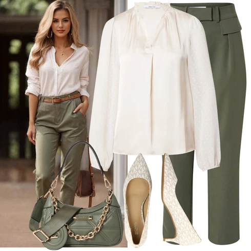 Kombinace Tmavě Zelená/Zelená/Khaki Paperbag Kalhoty/Plisovaná kalhoty/Zimní Kalhoty/Mušelínové kalhoty/Kalhoty s Vysokým Pasem/Boyfriend Kalhoty/3/4 Kalhoty/Plisovaná Kalhoty guido maria kretschmer women