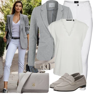 Outfit s Krémová/Bílá Halenka a Tunika Tunika/Halenka Móda Pro Plnoštíhlou/Tričko & Top Móda Pro Plnoštíhlé VERO MODA "Lehký outfit"