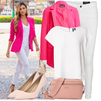 Outfit s Bílá/Krémová Halenka Móda Pro Plnoštíhlou/Tričko & Top Móda Pro Plnoštíhlé/Halenka a Tunika Tunika VERO MODA "Jarní outfit"