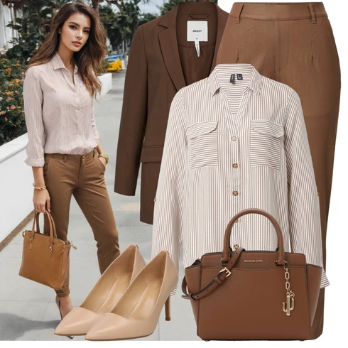 Kombinace Béžová/Hnědá/Khaki/Světle šedá Manšestrová Halenka/Blůza s knoflíčkem/Halenka s Dlouhým Rukávem/Oversize Halenka/Blůza s nášivkou na lokti VERO MODA kombinovat s Hnědá/Khaki/Béžová Skinny Kalhoty/Tregíny/Legíny Kožený Vzhled/Kalhoty z Umělé Kůže/Úzká Kalhoty/Kalhoty se Štěrbinou/Kalhoty s nášivkou uprostřed/Kožený legíny/Kožená Kalhoty Object