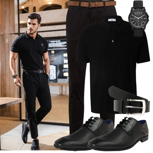 Schwarz/Braun Poloshirt/T-Shirt & Top DAN FOX APPAREL kombinieren