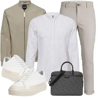 Outfit mit Beige/Weiß/Creme Schuh Plateau-Sneaker/Sneaker Low Pull&Bear "Business Outfit"