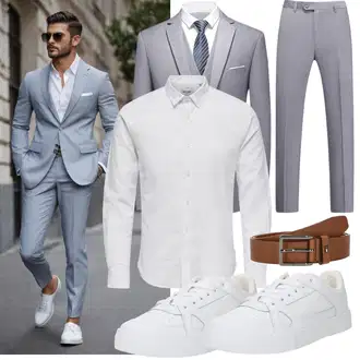 Taufe Outfit mit Grau/Lila Bluse Große Größe/Business Hemd/Businesshemd/Musselin Hemd/Casual Hemd/Bügelfreies Hemd/Hemdbluse Only & Sons "Business Outfit"Look: Strandtag, Schule, Pop Konzert, Bayram, Taufe, Besondere Anlässe