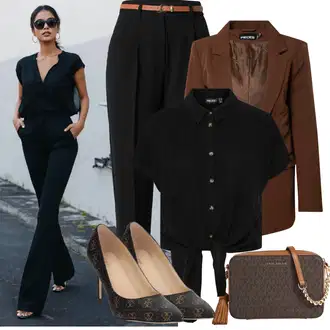 S Mašlí Outfit s Černá Halenka a Tunika/Halenka Móda Pro Plnoštíhlou Pieces "Stylový look na jaro"