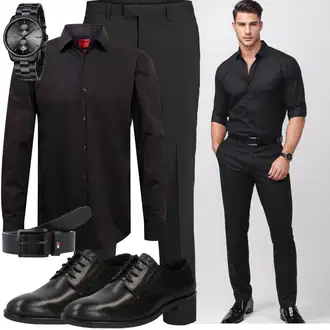 Outfit mit Schwarz/Rot/Dunkelrot Business Hemd/Businesshemd/Bügelfreies Hemd Hugo "Business Outfit"