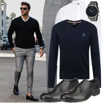 Outfit mit Grau/Hellgrau/Dunkelgrau Karierte Hose/Business Hose/Tweed Hose/Slim Hose/Flanellhose/Musselin Hose Only & Sons "Business Outfit"