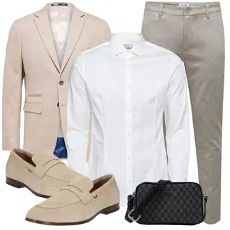 Outfit mit Weiß/Creme Bluse Große Größe/Business Hemd/Businesshemd/Bügelfreies Hemd/Hemdbluse Jack & Jones "Business Outfit"