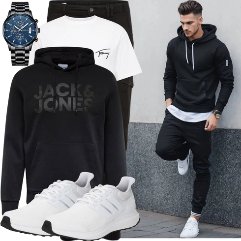 Schwarz/Grau Große Größe Sweatmode/Unisex Hoodie/Sport Hoodie/Hoodie/Ausgefallener Hoodie/Partner Hoodie/Vintage Hoodie/Sport Sweatshirt Jack & Jones kombinieren