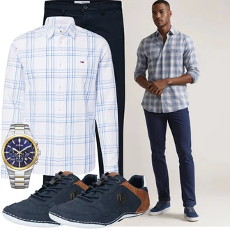 Outfit mit HellBlau/Blau Casual Hemd/Flanellhemd/Business Hemd/Kariertes Hemd/Hemdbluse/Bluse Große Größe Tommy Jeans "Casual Outfit"