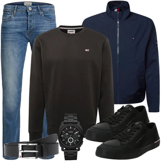 Frühlings Outfits Esthetische mit Schwarz/Dunkelgrün Women's Fleece Sweatshirts/Lederjacke/Sport Sweatshirt Tommy Jeans "Casual Outfit"Look: Uni, Rad, Esthetische, Classic, Hip Hop, Retro, Skater, Unisex, Workwear, Sportlich